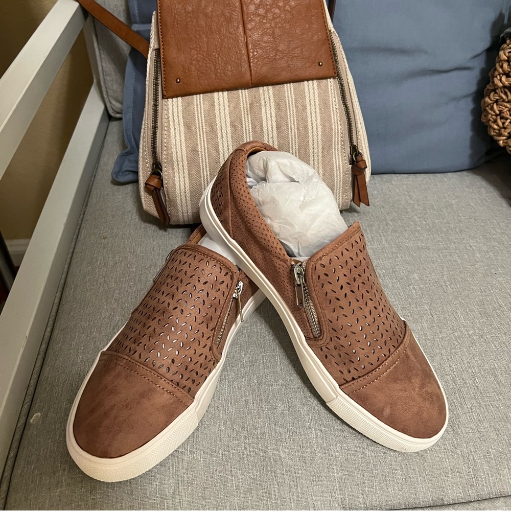 Brown slip on sneakers